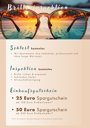 Poster mit Sonnebrille durch die man einen See scharf sehen kann. Außerhald der Brille ist das Bild Unscharf. Zudem sind Angebote Platziert, die man ändern kann.